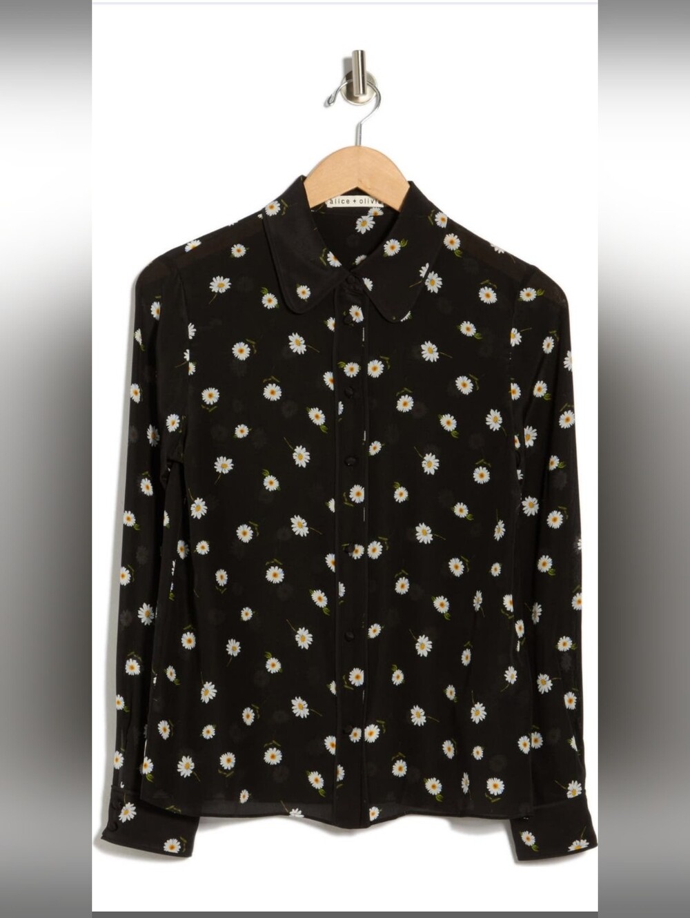 BNWT Alice + Olivia Willa Black Silk Tossed Daisy Shirt Small